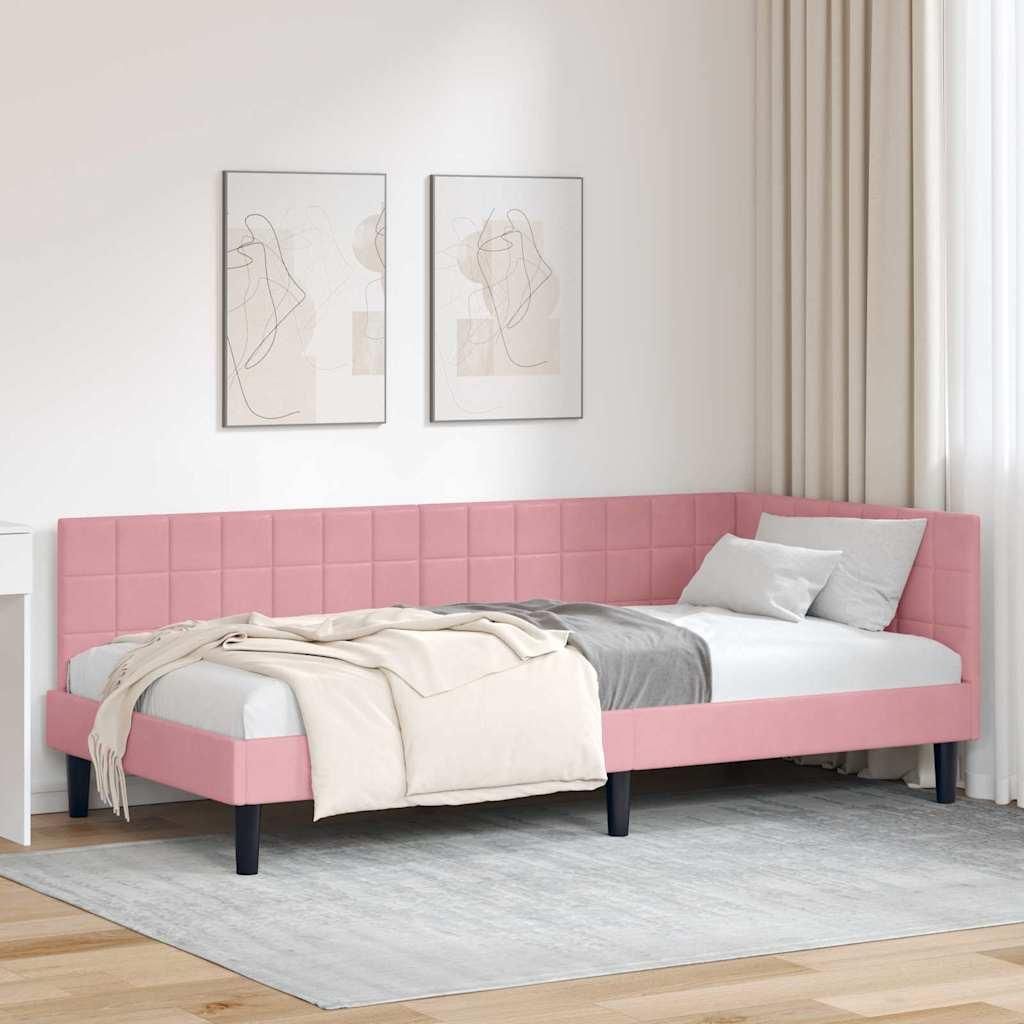 Maison Exclusive - Eckbettgestell mit Kopfteil Rosa 100 cm x 200 cm Samt