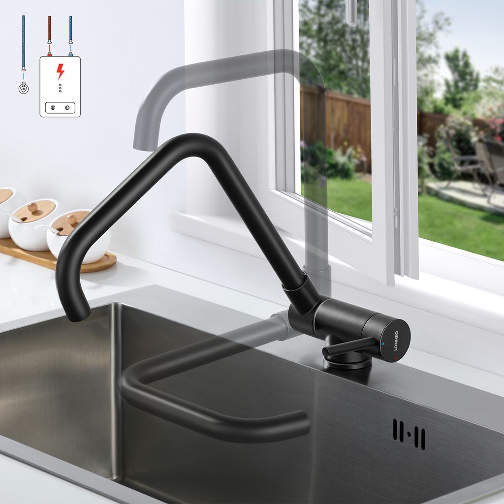 360° Schwarz Küchenarmatur Wasserhahn Einhandmischer Spültischarmatur für Küche 