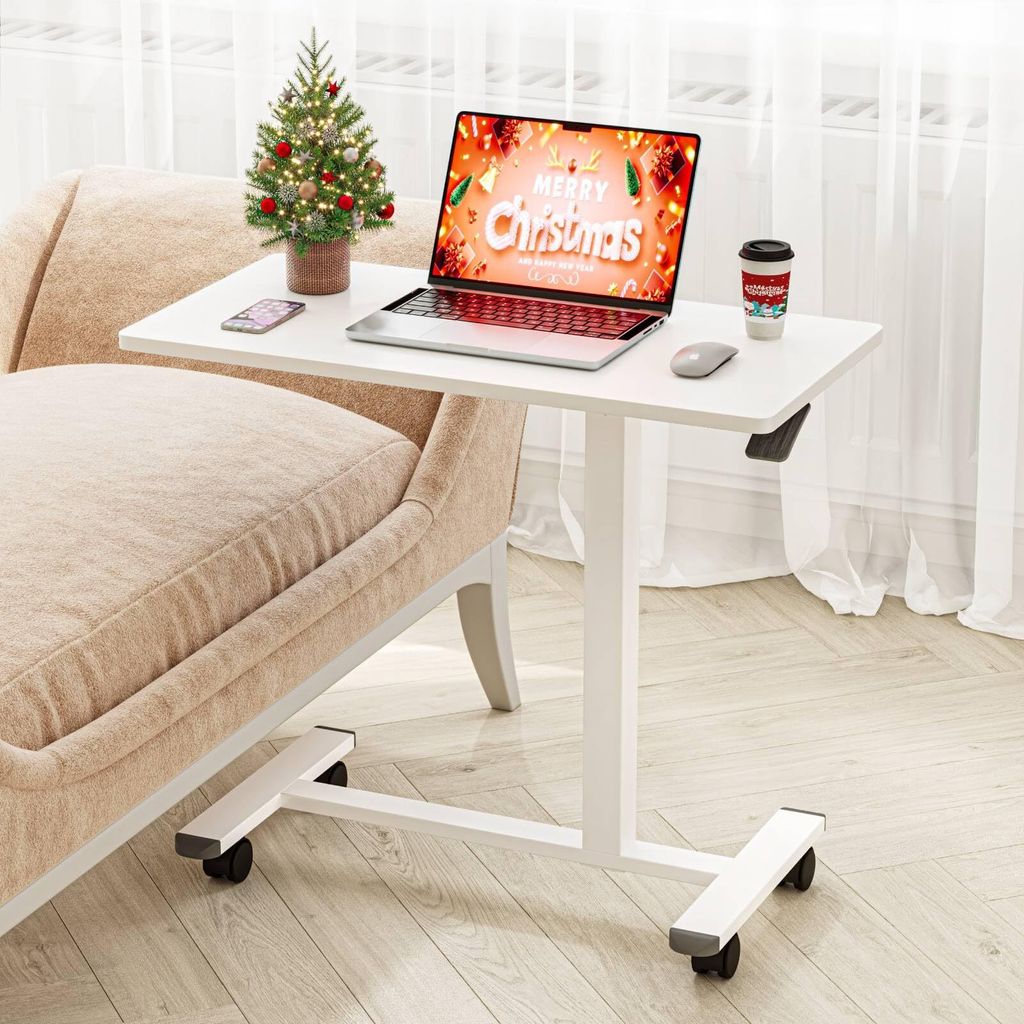 Dripex Beistelltisch höhenverstellbar C-förmiger Computertisch Sofatisch Nachttisch Weiß
