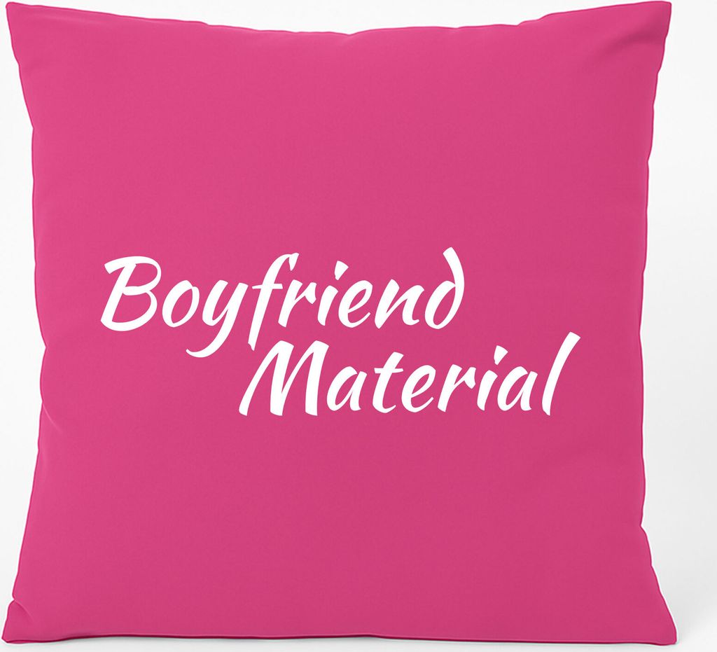 Huuraa Kissen Boyfriend Material Schriftzug 40x40cm mit Füllung Fuchsia Baumwolle Dekokissen Geschenkidee