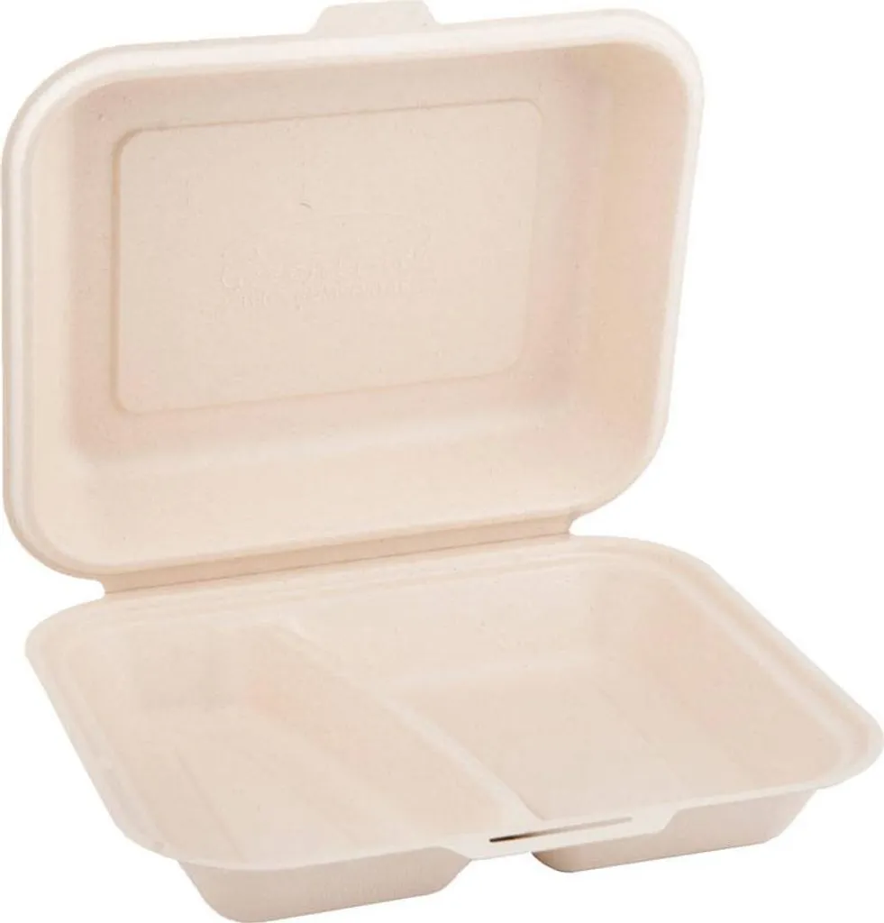 Boîte à menu en canne à sucre 1500ml 24x21x4 cm double compartiment x50