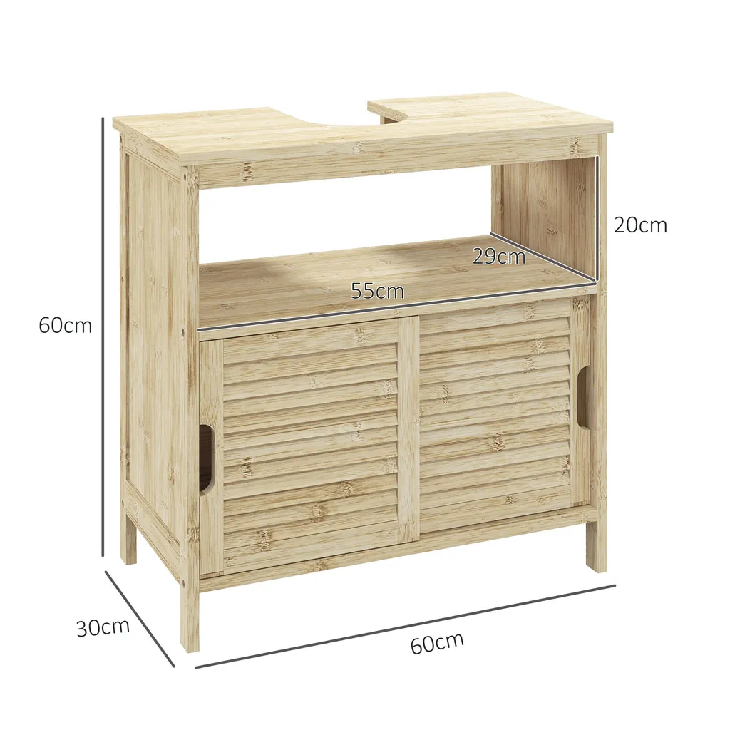 Meuble de Rangement Salle de Bain en Bambou Naturel - Dessous de Lavabo - 10