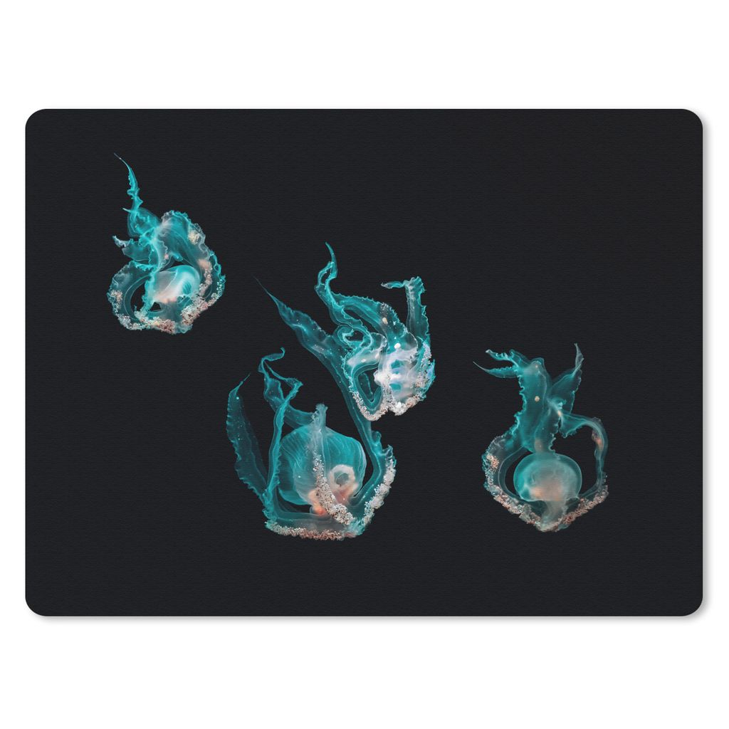 MuchoWow Mauspad Mousepad Quallen - Meerestiere - Schwarz 40x30 cm - Mousepads - Maus Mat - Pad - Mausunterlage - Anti Rutsch