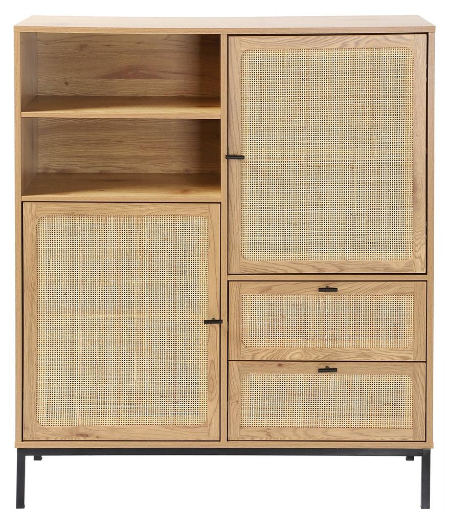 CALICOSY -  Hohe Buffetschrank mit Rattanfronten - L100 x Produktbild 