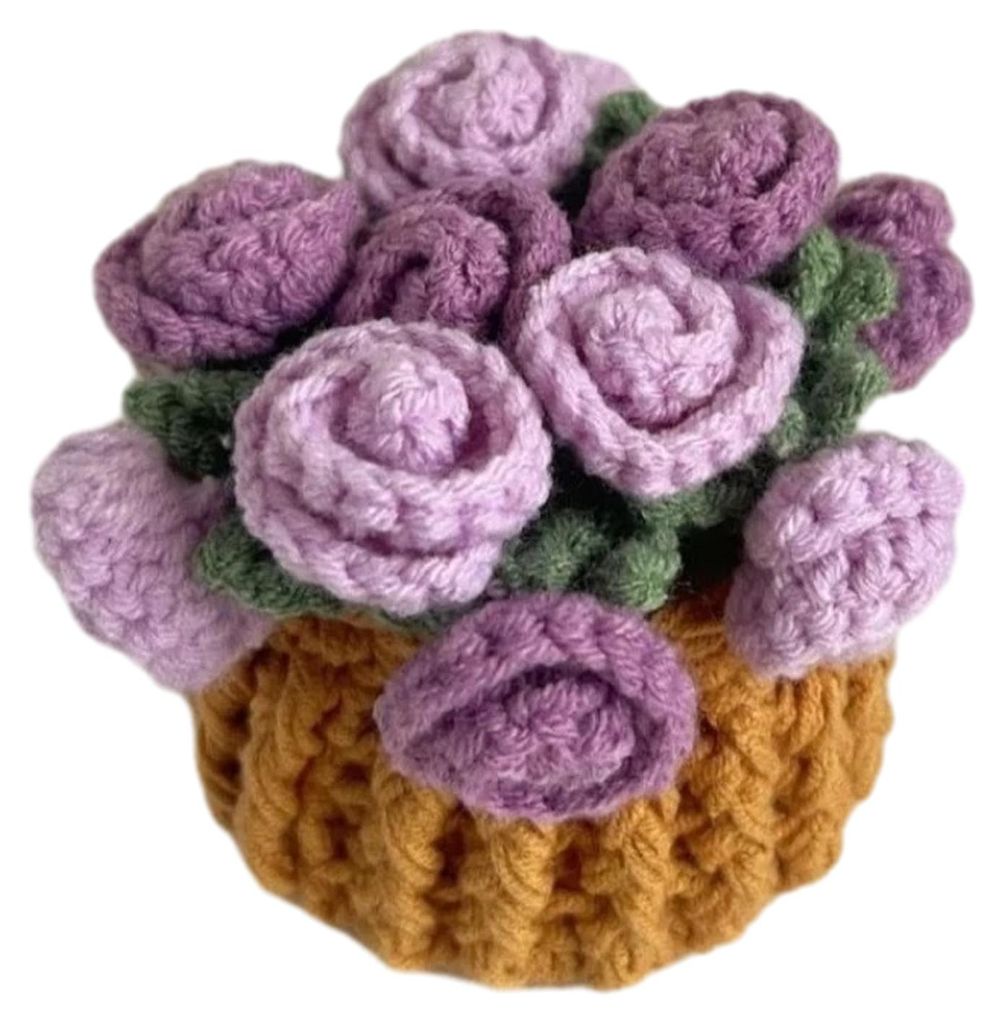Gehäkelte Blumen-Untersetzer, handgefertigte Rosen-Untersetzer, Topfblumen, dekorativer Rosenstrauß-Untersetzer mit Korb, Geschenk für Familie, ...