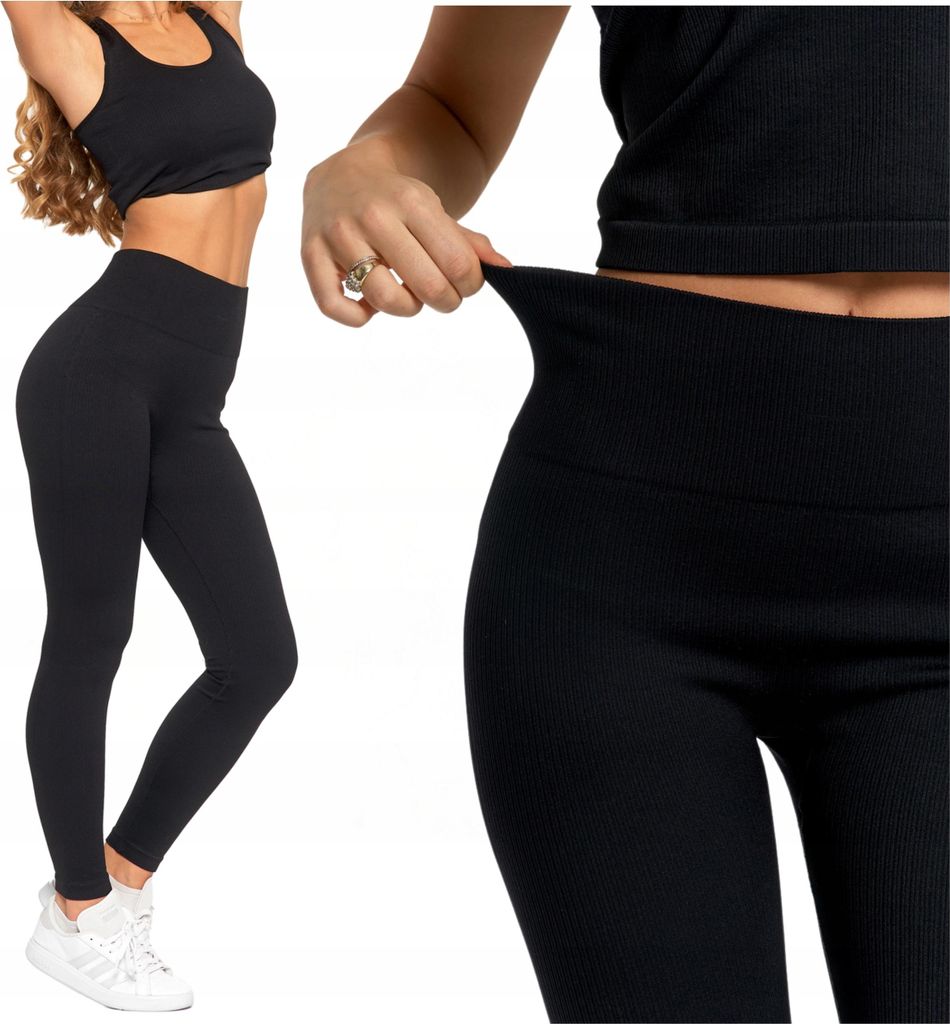Damen Sport Leggings Hohe Taille Blickdicht Gerippt Bequem MORAJ L/XL