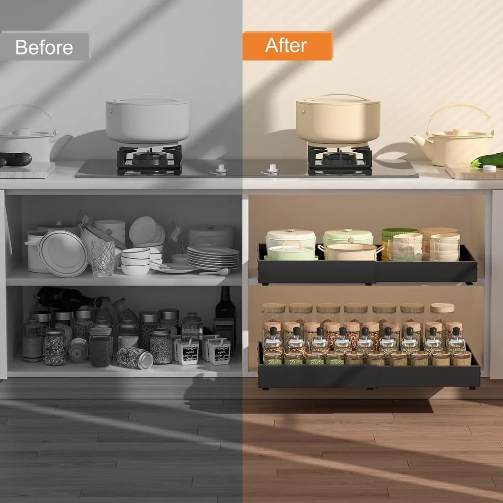 Aménagement de placard cuisine : tiroir extensible pour rangement bas - 5