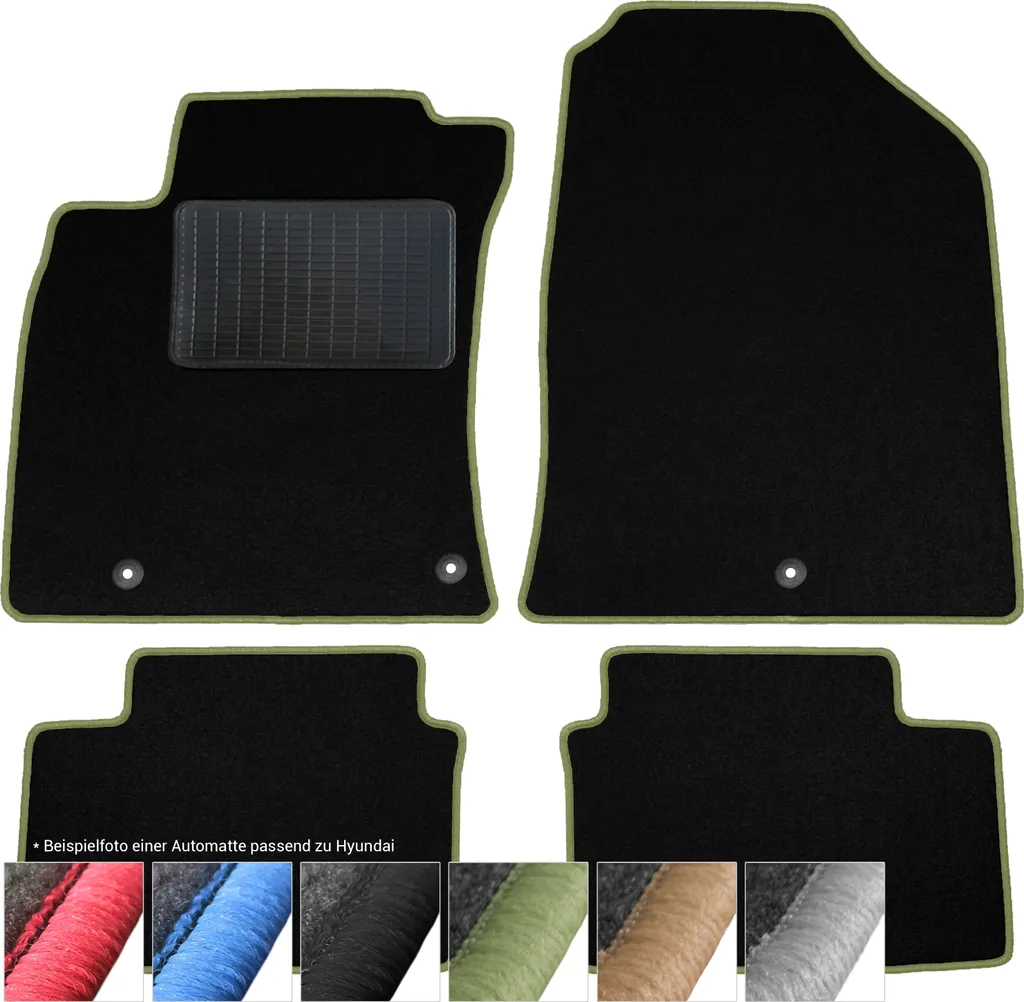 moto-MOLTICO Tappetini Auto Velours Tappetini Auto Nero Set 4 pezzi adatto per Hyundai Kona dal 2017 (Verde - cuciture decorative)