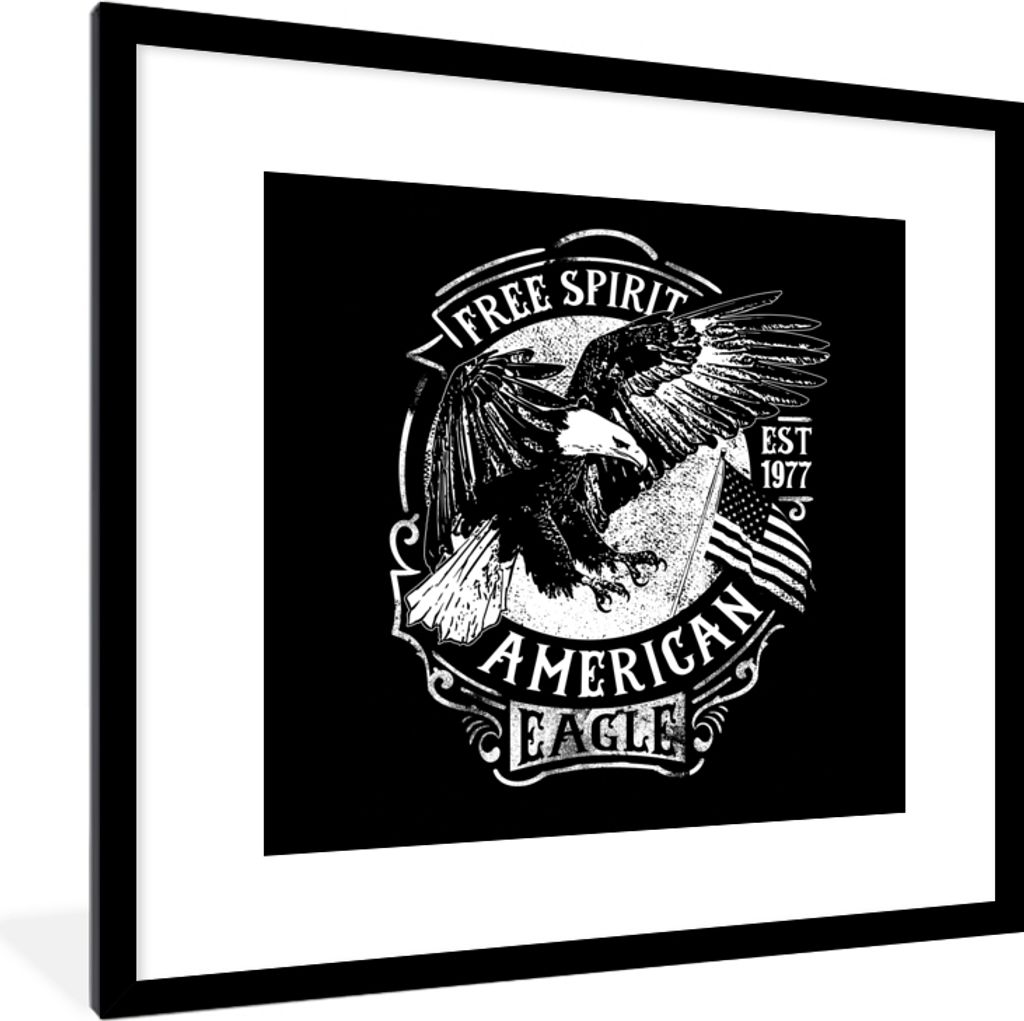 MuchoWow MuchoWow Gerahmtes Poster Vogel - Amerikanisch - Retro 40x40 cm - Poster mit zchwarzem Bilderrahmen - Poster - Plakat im Rahmen