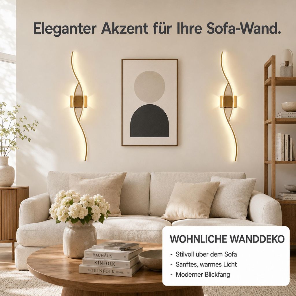 Akku Wandleuchte Innen 100cm 1Stk, Kabellos Wandlampe Gold