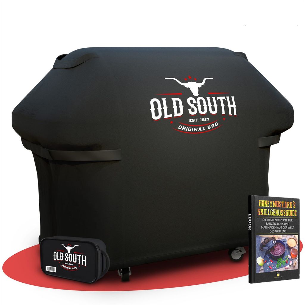 Old South - Grillabdeckung Wetterfest - Schwarz (175 x 65 x 115 cm) - Grill Abdeckhaube für Weber, Napoleon, Brinkmann, Char Broil Gasgrill