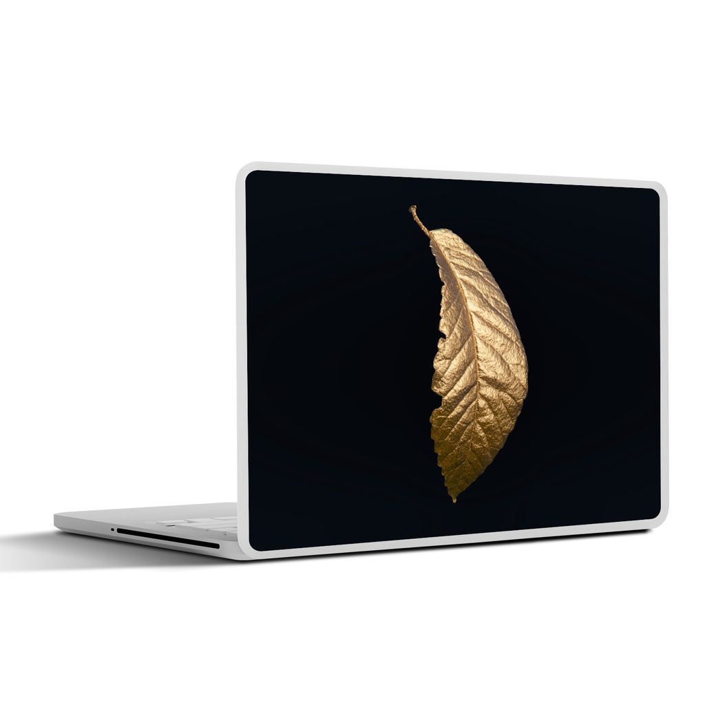 MuchoWow Laptop Aufkleber Sticker Cover Blätter - Luxus - Gold - Schwarz - Natur 40x30 cm - Laptop Dekoration - Selbstklebend