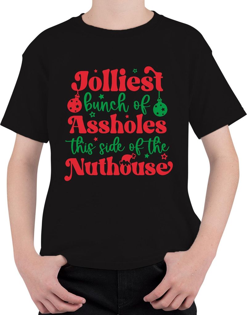 Jolliest Bunch of Assholes Weihnachten lustig Geschenk Party Uni Kinder T-Shirt, Schwarz, 128