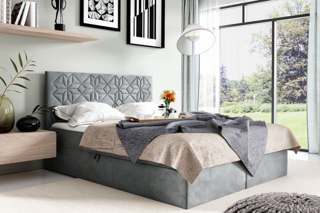 Doppelbett KVETA – 160 x 200 cm, grau + GRATIS Matratzenauflage