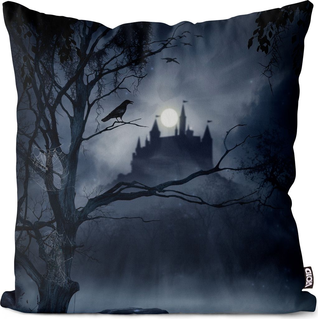 VOID Gruselschloss Mond Rabe Kissenbezug Kissenhülle Sofakissen Kissen Deko Outdoor-Kissen Dekokissen