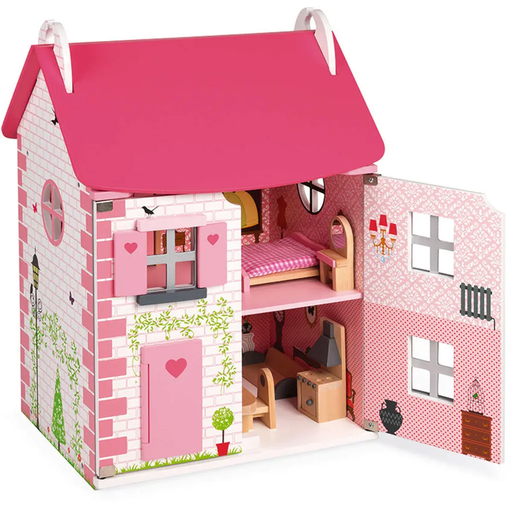 Grande Maison de poupées Mademoiselle Janod pliable avec toit amovible