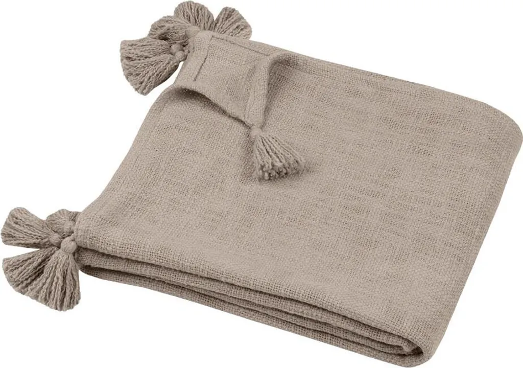 Couverture coton SANCHEZ avec pompons beige 125x150 cm pour canapé
