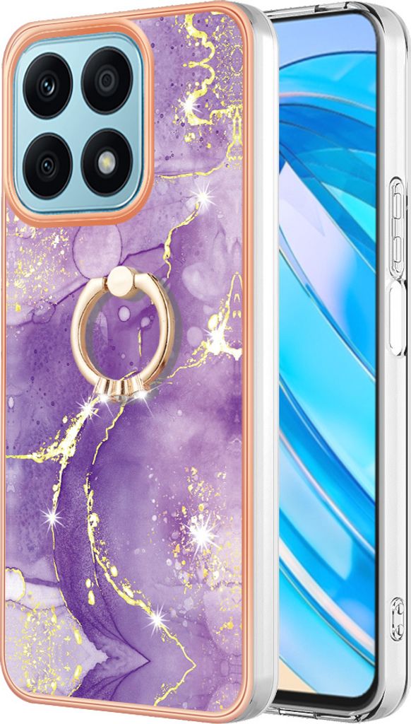 Hülle für Honor X8a Muster TPU Silikon Stoßdämpfer Bumper Schutzhülle mit Ring Ständer Violett