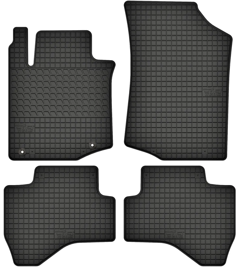 Set Tappetini Peugeot 107 Gomma Nera + Kit Fissaggio Anti-Fango