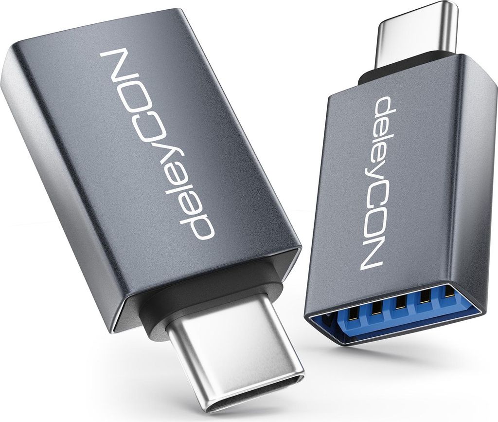 deleyCON USB C auf USB Adapter 10 Gbps OTG (2 Stück) Typ-C Stecker auf USB-A Buchse für iPhone 17/16/15 Air Pro Max, Galaxy S25/S24/S23, A56, A16...