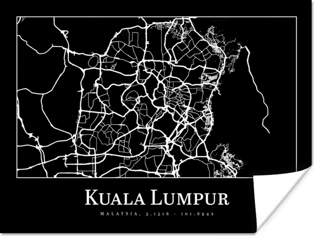 MuchoWow Poster Stadtplan - Kuala Lumpur - Karte 40x30 cm - Plakate für die Wände - Poster Wohnzimmer
