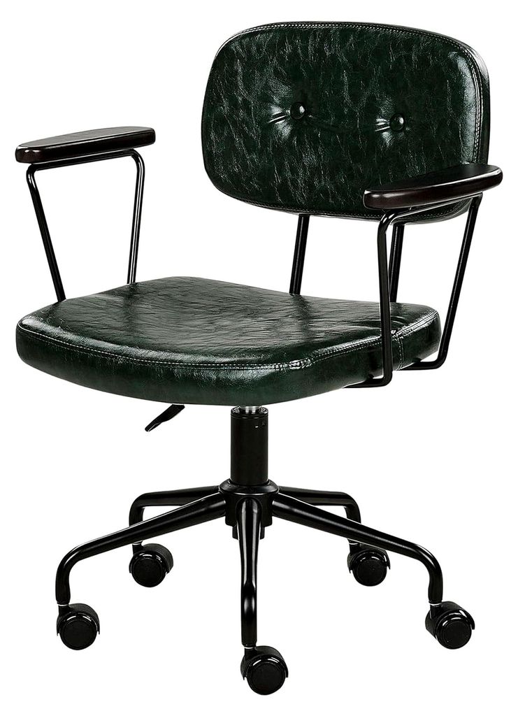 Drehbarer Bürostuhl aus Kunstleder in Grün, höhenverstellbar mit Armlehnen, Retro-Design