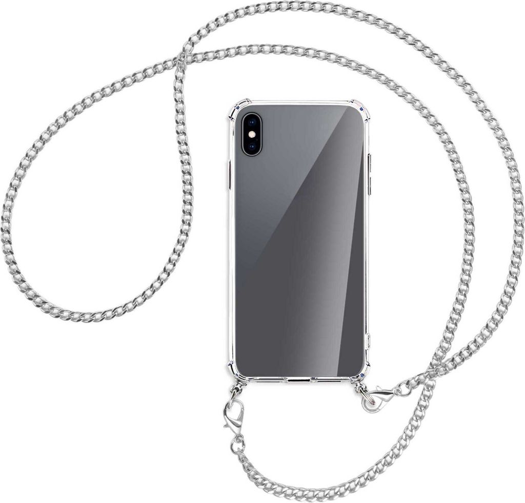 Handykette Backcover-Schutzhülle mit Band (Metall silberfarben) für Apple iPhone XS Max - silberfarbene Kette