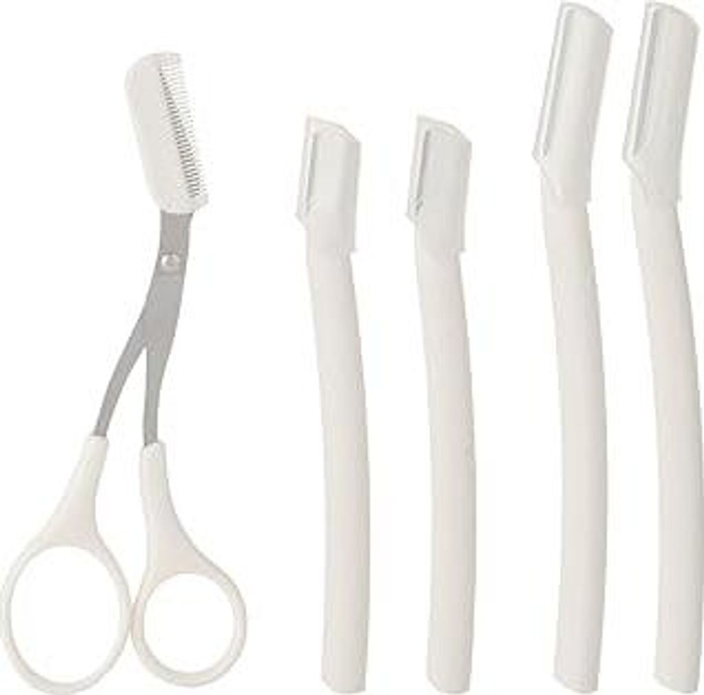 5er-Set Augenbrauenrasierer - Dermaplaning Rasierer - Augenbrauen Rasierer, 2 lange Griffe, 2 kurze Griffe und 1 Augenbrauenschere, Kohlenstoffstah...
