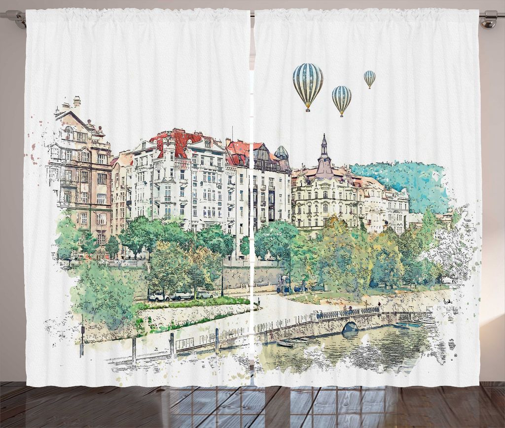 ABAKUHAUS Reise Rustikaler Gardine, Prag Tschechische Republik, Wohnzimmer Universalband Gardinen mit Schlaufen und Haken, 280 x 225 cm, Mehrfarbig
