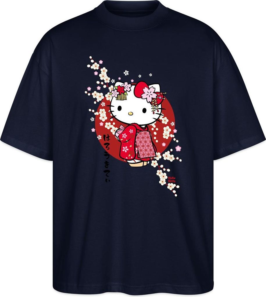 Spreadshirt Hello Kitty Japan Kimono Kirschblüten Oversize Uni T-Shirt, XXL, Navy