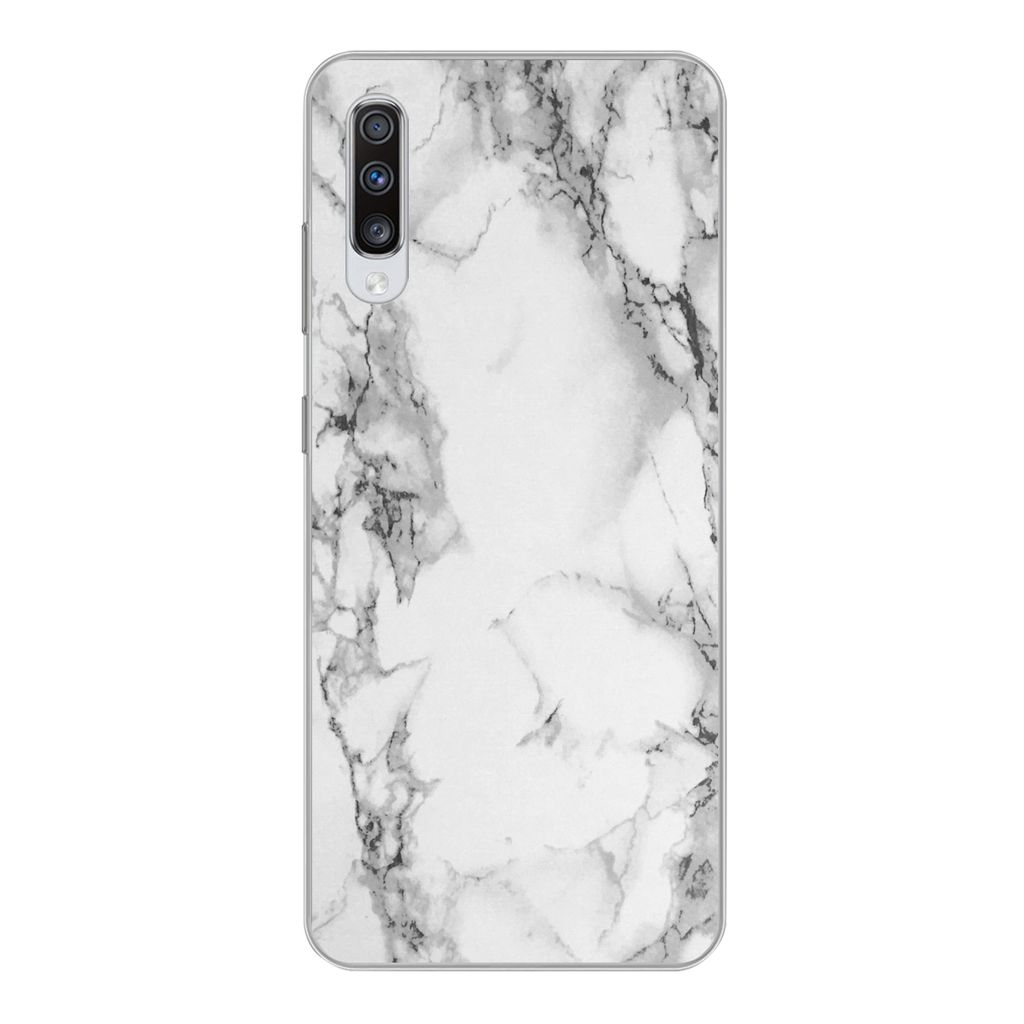 MuchoWow Handyhülle Schutzhülle Hülle für Samsung Galaxy A70 Marmor - Stein - Weiß - Grau - Schwarz - Marmoroptik Silikon Softcase Handy Hü...