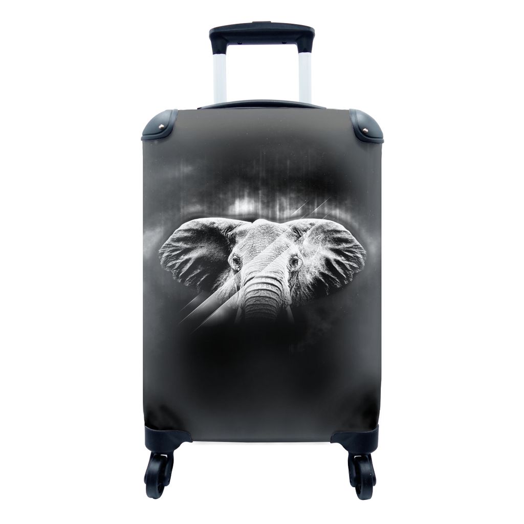 MuchoWow Koffer Handgepäck Trolley Rollkoffer Kleine Reisekoffer mit 4 Rollen - Elefant mit großen Ohren auf abstraktem Hintergrund - schwarz u...