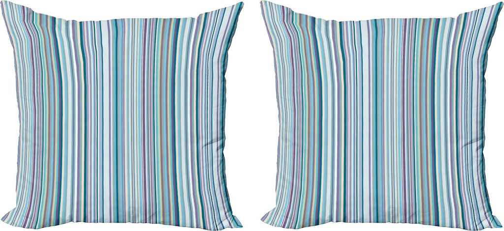 ABAKUHAUS Gestreift Kissenbezug Set (2Stück), Aquatische Farben Vertikale Gestreifte Geometrische Abstrakte Illustration, 50 x 50 cm, Mehrfarbig