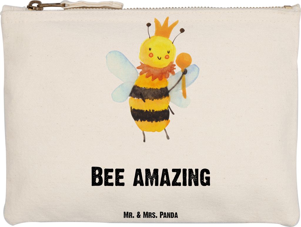 Mr. & Mrs. Panda Pouch Biene König Grösse XL Große - Weiß - Geschenk, Kulturtasche, Täschchen, Stifteetui, Etui, Stoffbeutel