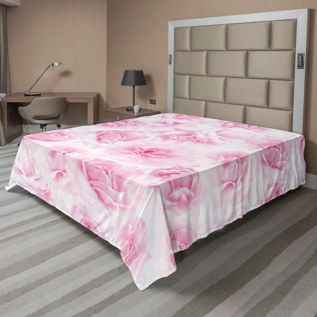 Drap plat rose pour décoration de chambre romantique 244 x 205 cm