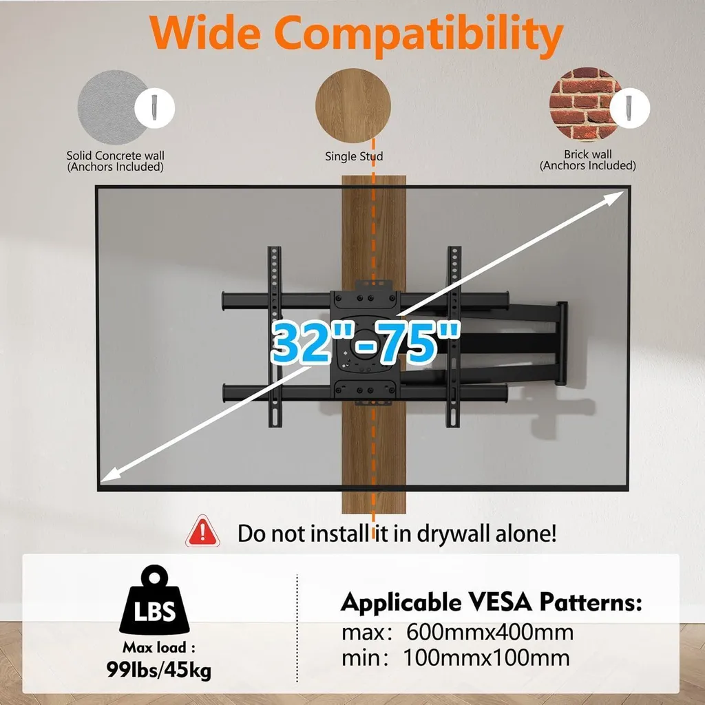 Support Mural TV Orientable et Inclinable pour Écrans LED et OLED - 4