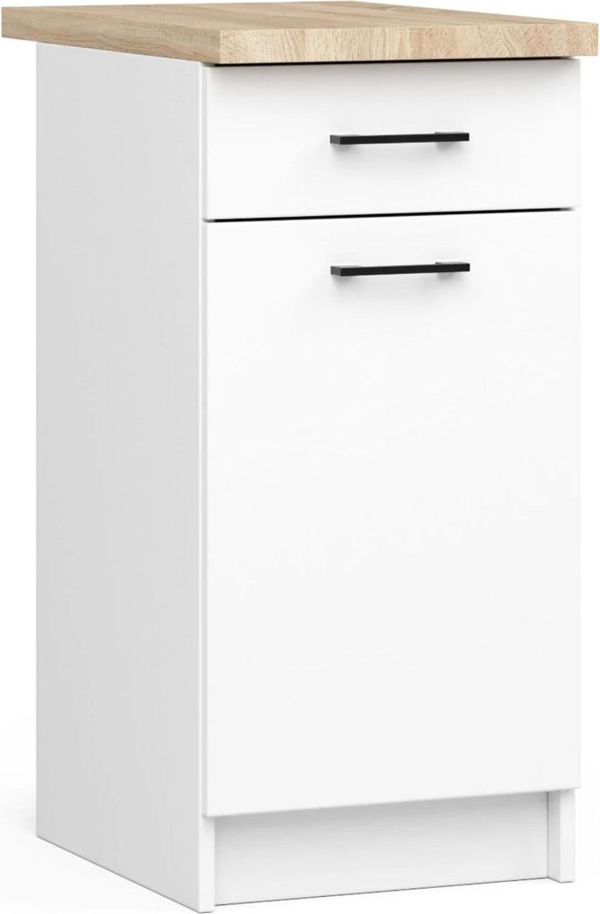 Küchenschrank Weiß mit Eichenarbeitsplatte OLIWIA S40 Produktbild 