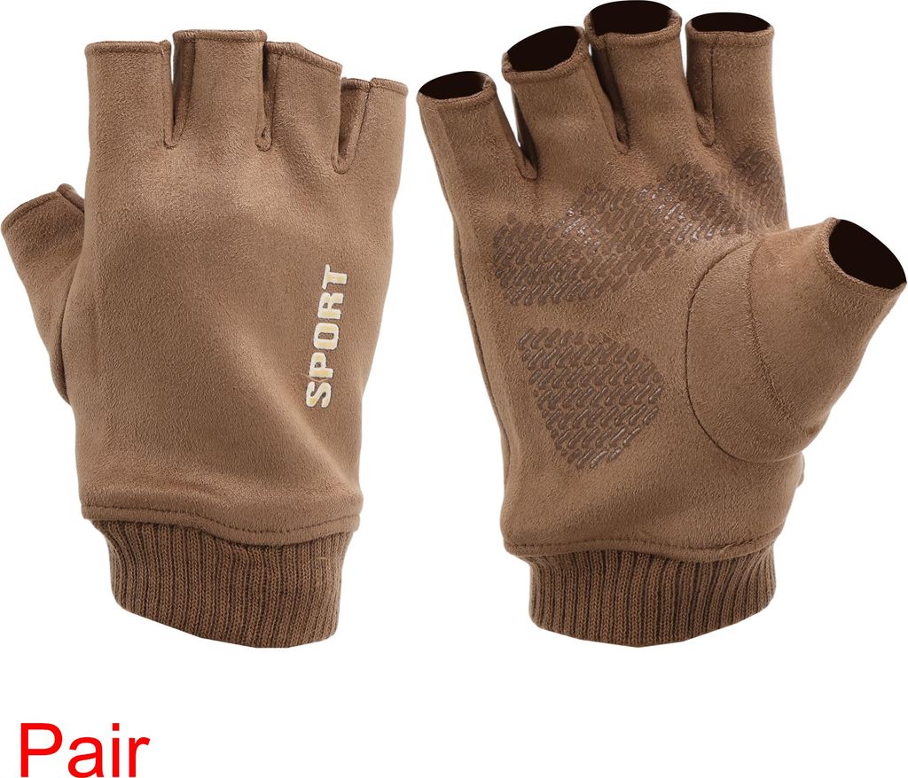 Fahrrad Handschuhe Winter Kunstwildleder Handschuhe Warm Winddicht Kaltes Wetter Radfahren Handschuhe mit Griffverst?rkung Halber Finger Einheitsgr...