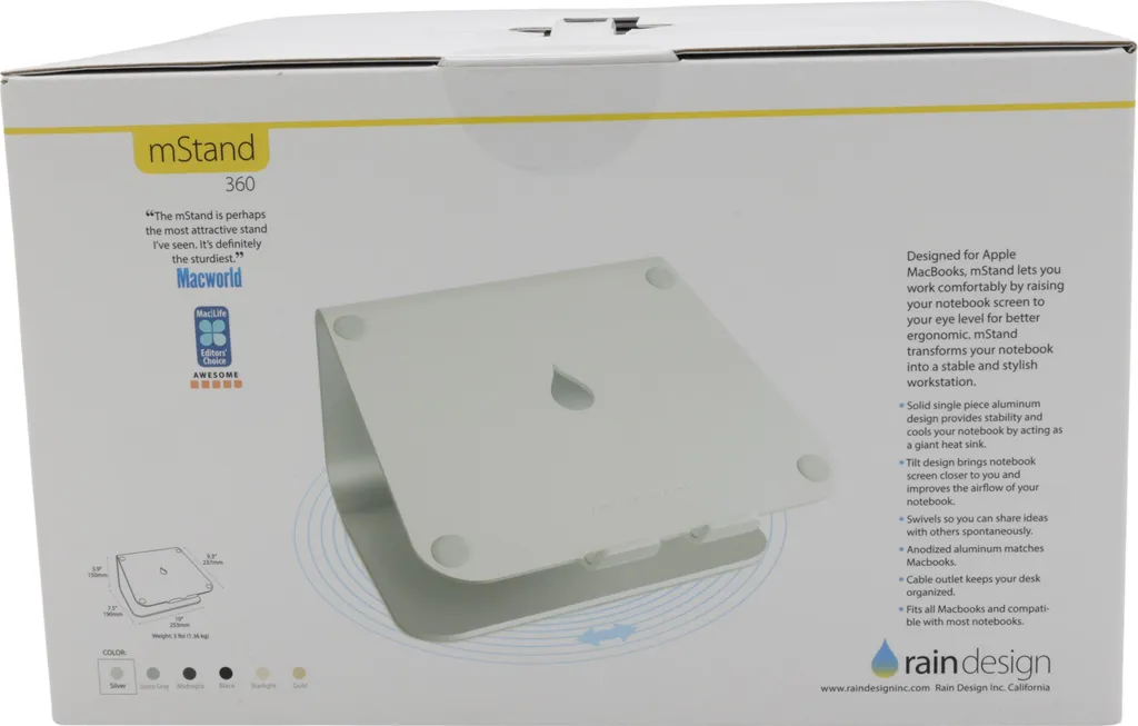 Support PC mStand360 Rain Design en Aluminium Argent Base Pivotante - 11
