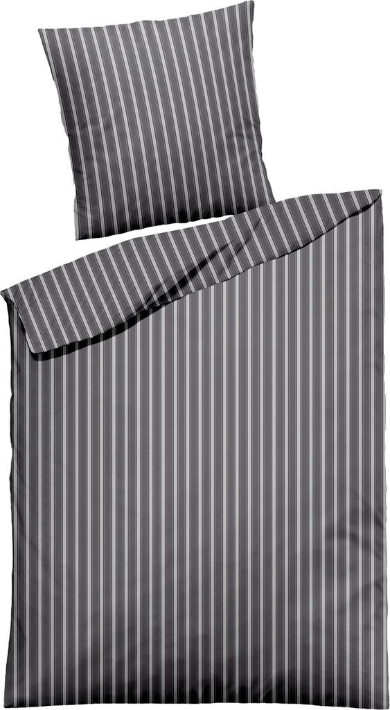 Feinbiber-Bettwäsche - Anthrazit - Weiß - Baumwolle - 155 x 220 cm - mit Reißverschluss