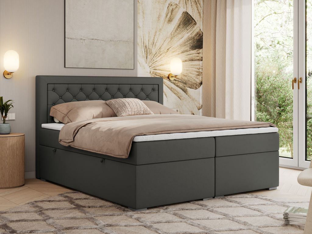 MKS MEBLE Boxspringbett 200x200 mit Bettkasten, Polsterbett 200x200 mit Matratze H3 Topper, Boxspringbett 200x200, Polsterbett 200x200, Bett 200x20...