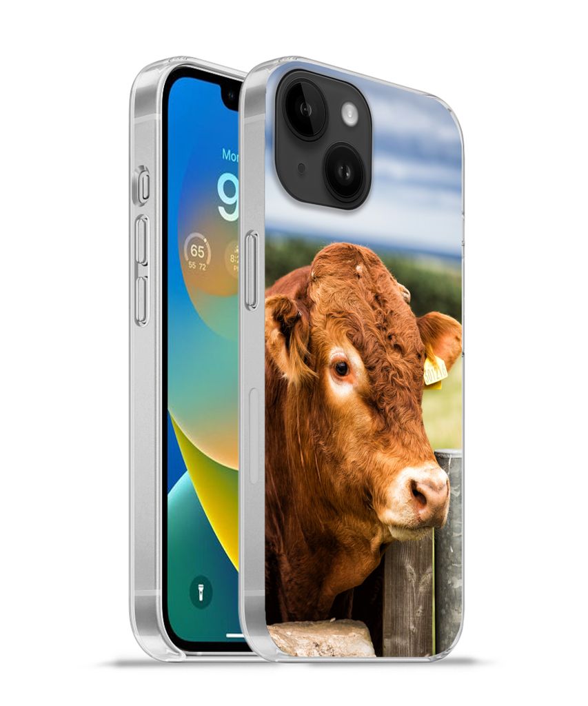 MuchoWow Handyhülle Schutzhülle Hülle für Apple iPhone 14 - Softcase Schottischer Highlander - Berg - Zaun Silikon Softcase Handy Hülle - Mo...