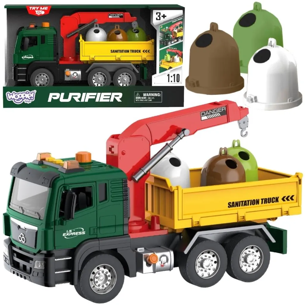 Grand camion de recyclage jouet Woopie avec bacs de tri et grue mobile