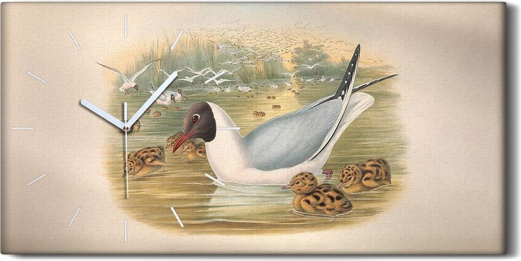 Dekor Leinwand Uhr Wandbilder Geräuschlos 60x30 Vögel Wild Tiere Zeichnung Kunst - weiße Hände
