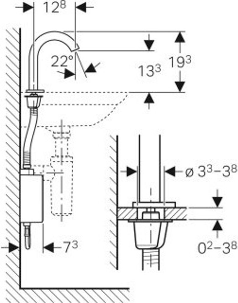 Geberit Piave Waschtischarmatur, Ausladung 167mm, Netzbetrieb, mit Thermostatmischer, mit AP-Funktionsbox, 116.167.21.1