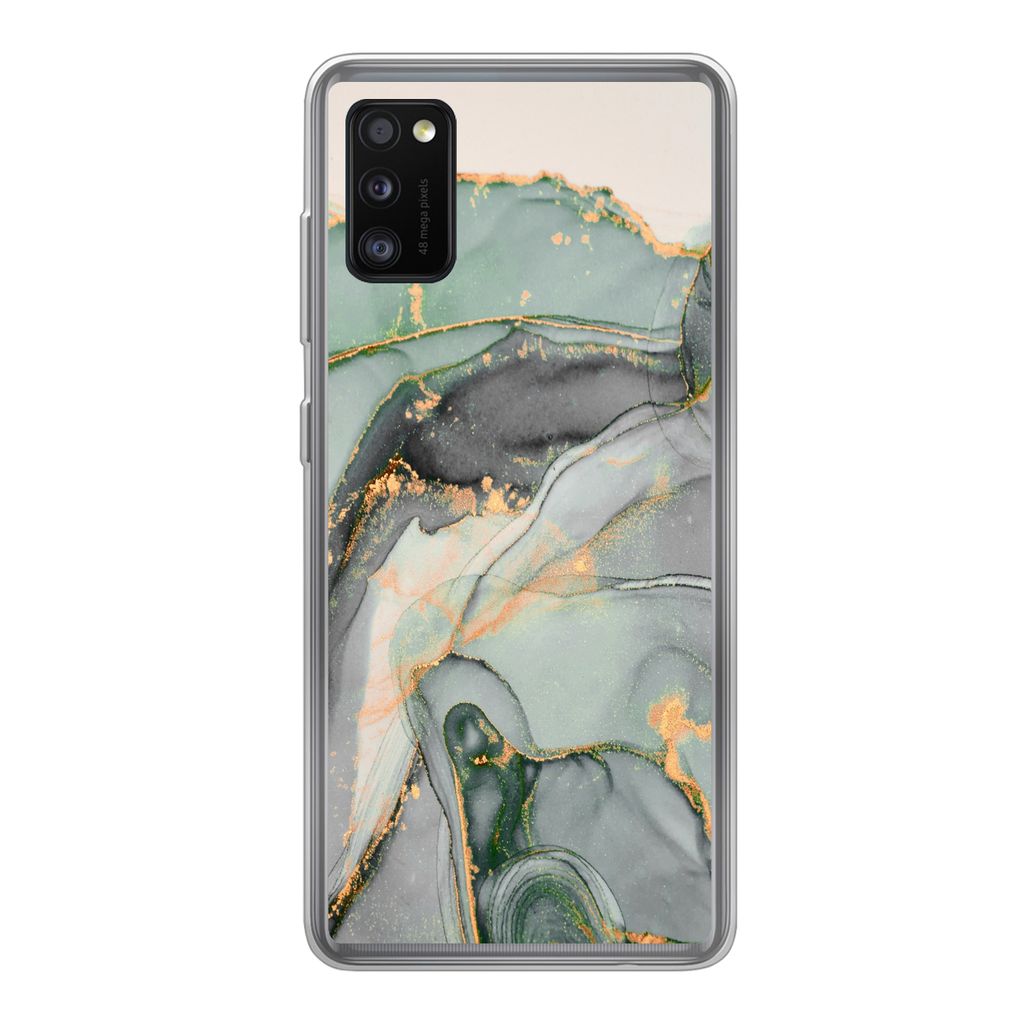 MuchoWow Handyhülle Schutzhülle Hülle für Samsung Galaxy A41 Gold - Marmor - Grün - Luxus - Glitzer - Marmoroptik Silikon Softcase Handy Hü...