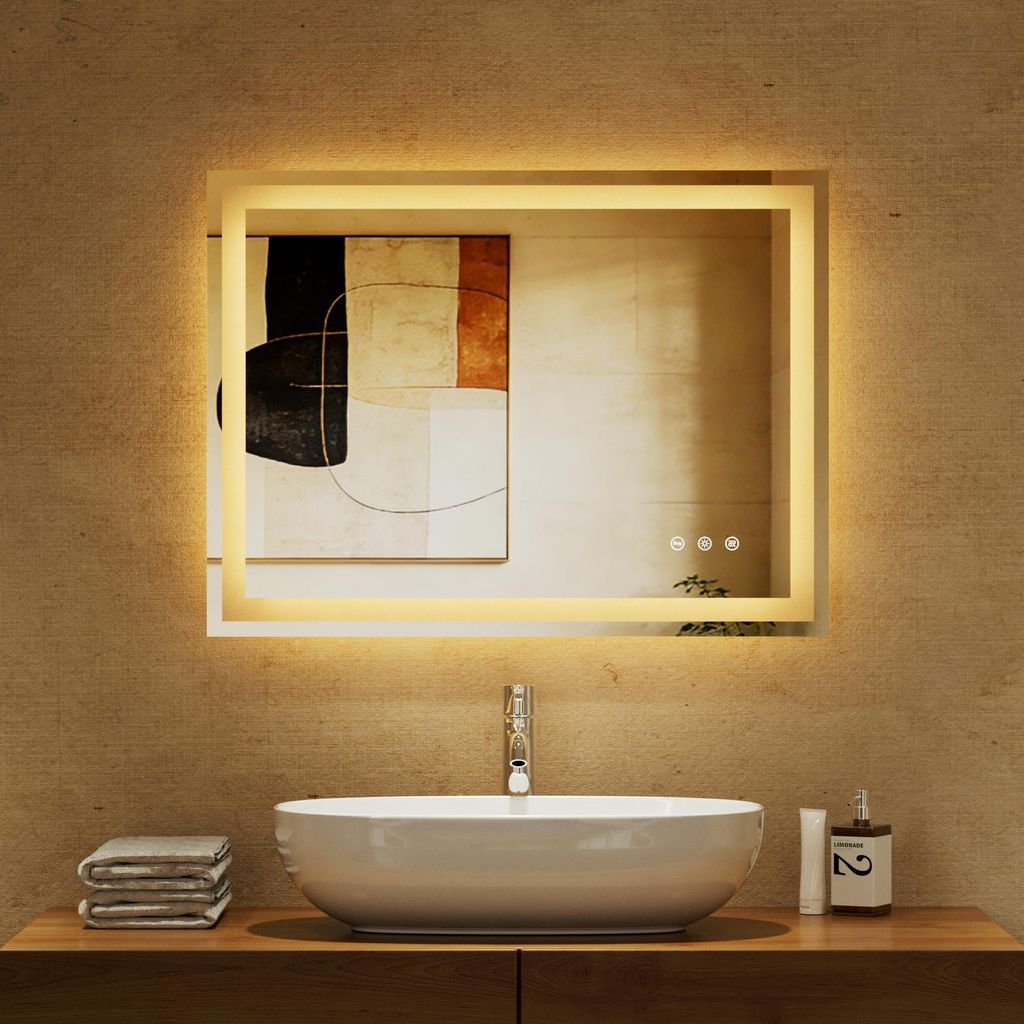 Auralum LED Badspiegel 90x70 cm rahmenlos, beleuchteter Produktbild 