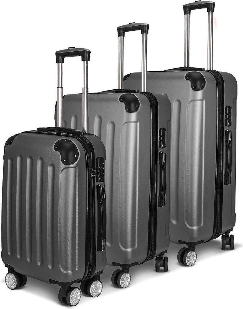Hartschalenkoffer Reisekoffer-Set Koffer-Set Trolley-Set 3 Stk. Dunkelgrau