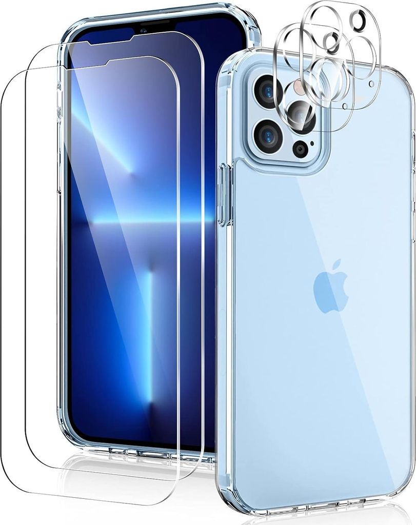 Silikonhülle Für Apple Iphone 13 Pro 6.1"" + 2X Glas Für Bildschirm Und Linsen