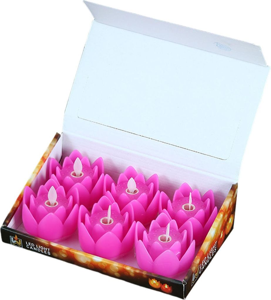 6 Stück Diwali-LED-Lotuskerzen, flammenloses Lotus-Teelicht, batteriebetrieben, flackernde buddhistische Lampe für Zuhause, Schreibtisch, Tafelau...